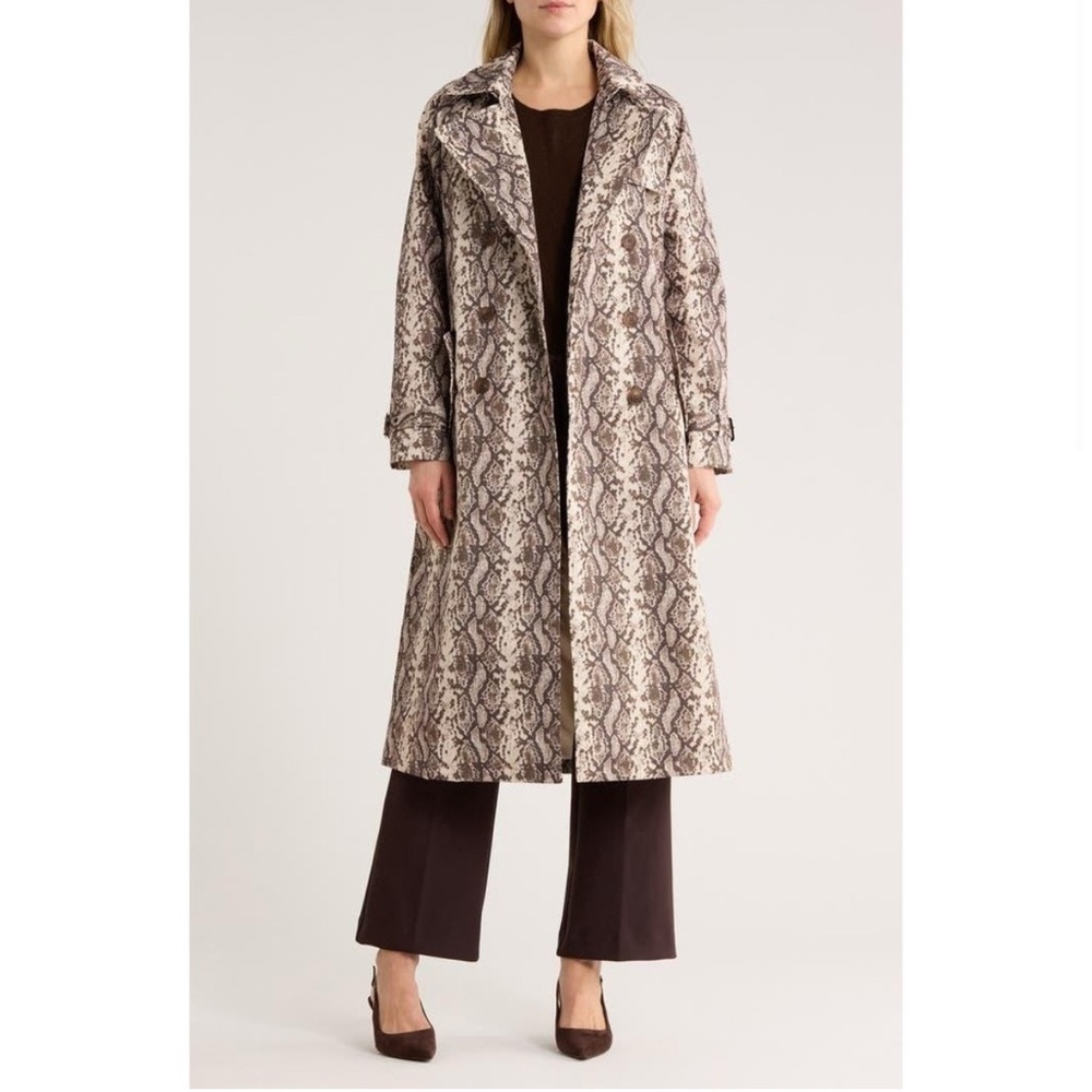 Rebecca Minkoff Snake Print Belted Double Breasted Trench Coat NWT Size S - Picture 2 of 11